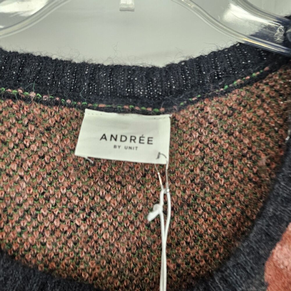 Andree By Unit Floral Knit Sweater Blk  Pink Flowers Size Large Parisian Garden - Picture 5 of 7